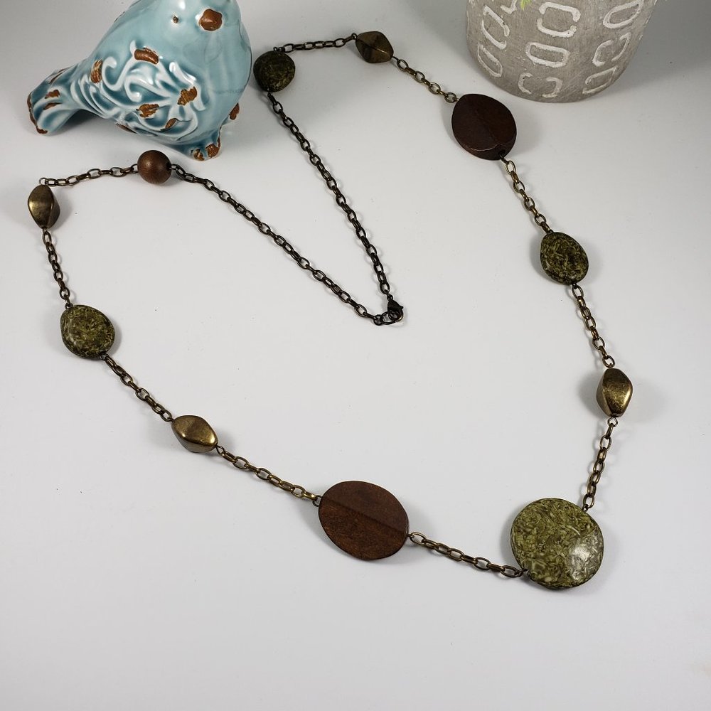 ✨3 for $25💎 OLIVE GREEN-WOOD BEAD NECKLACE - Picture 8 of 9